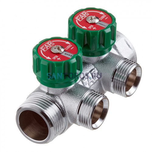 Коллектор Far (FK 3821 134) 1 ВР(г) х 2 выхода 3/4 НР(ш) ЕК х 1 НР(ш) регулируeмый FK 3821 134